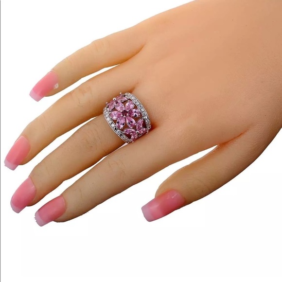 925 Sterling silver Stamped Pink &White Topaz Ring - Picture 2 of 8